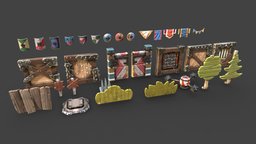 RPG Project environment (Lowpoly) gears, medieval, 3dcoat, flags, game-asset, medievalfantasyassets, stylized, fantasy, practice, environment