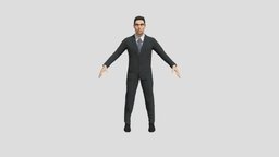 Man in a black Suit suit, humanoid, white, tie, malecharacter, character, man, human, male, rigged
