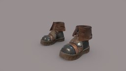 Steampunk Boots steampunk, fighter, back, work, flat, punk, medieval, folded, shoes, boots, rider, ankle, king, spacepunk, forger, cartoon, pbr, low, poly, female, stylized, male, space