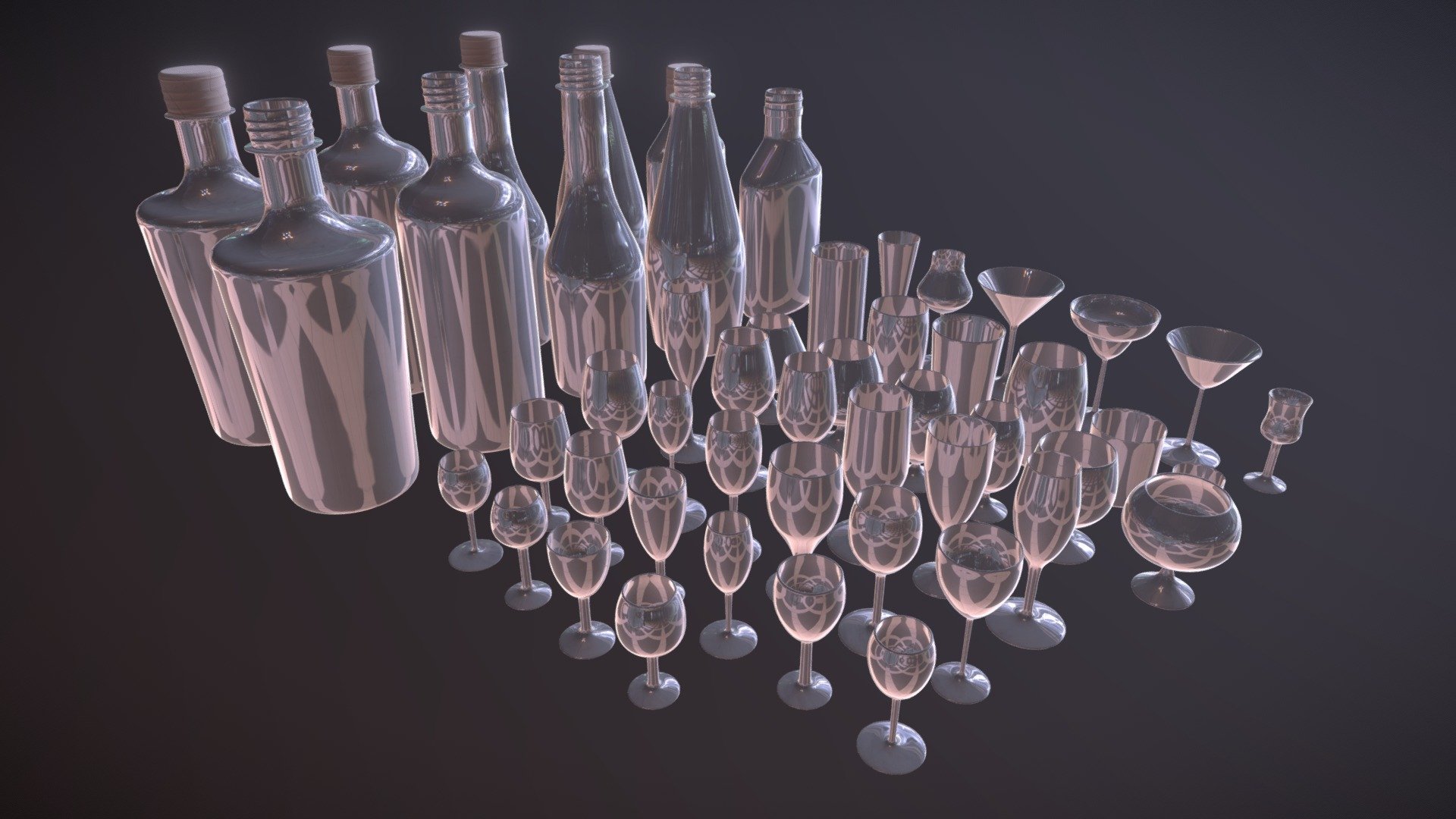 Glass cups and glass bottles , modeled in Blender, can be used in architectural house animations, architectural visualization(Arch Viz).


40 Glass cups 🥛🍷🍸🍹🥂
10 Glass bottles 🍾 (with and without bottle lids)

✅ PBR (metalness)

✅ diffuse

✅ roughness

✅ normal

✅ metalness

✅ UV unwrapped

✅ 2K textures (2048x2048)



If you find this 3D model useful, please consider supporting by purchasing my store models,

thank you:)
https://sketchfab.com/Helindu/store - The ultimate glass pack (cups and bottles) - Download Free 3D model by Helindu 3d model