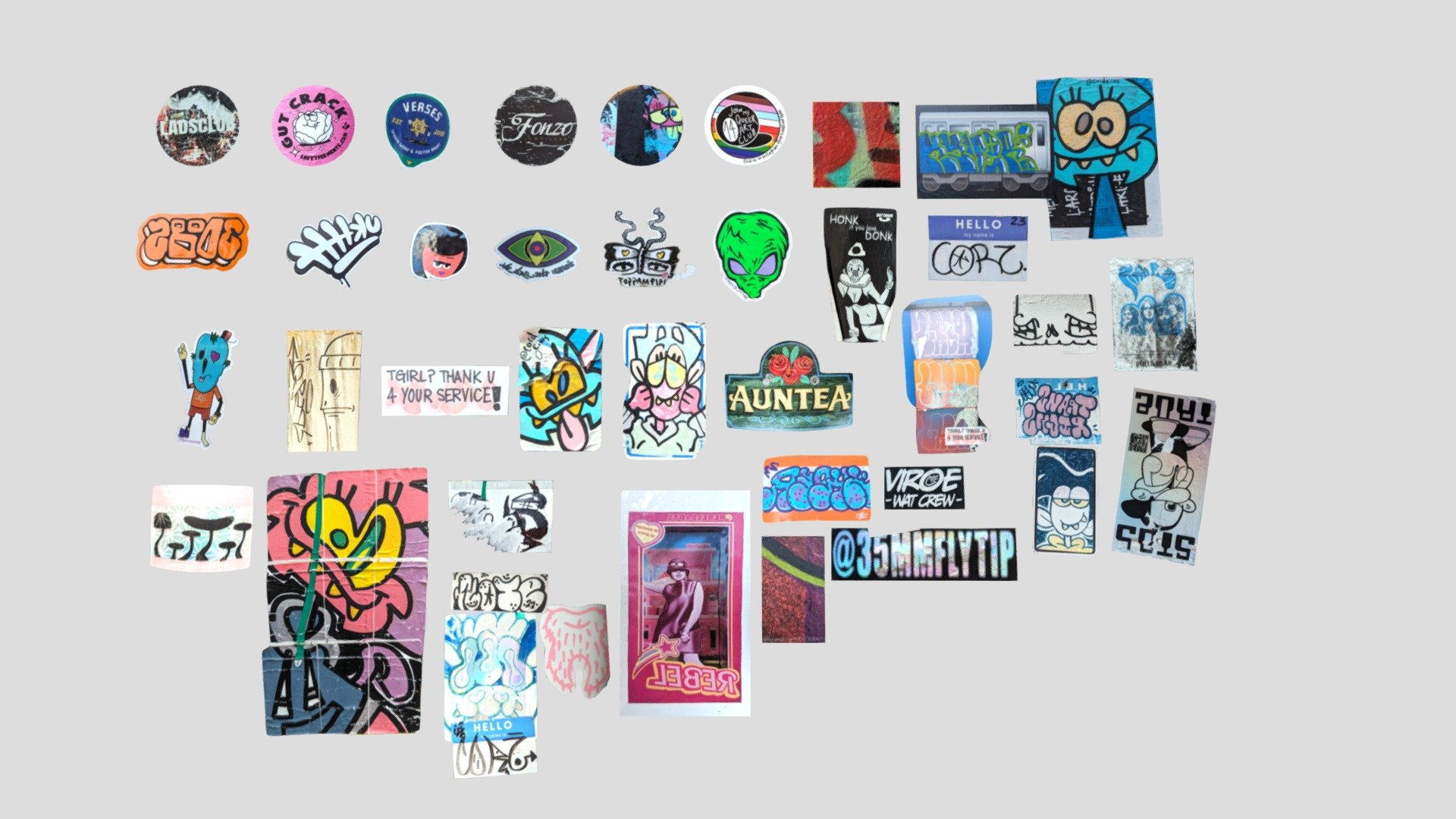 A collection of stickers collected by me in Brighton, UK - STICKER PACK 1, 41 Stickers - Buy Royalty Free 3D model by Ellipsoid 3d model