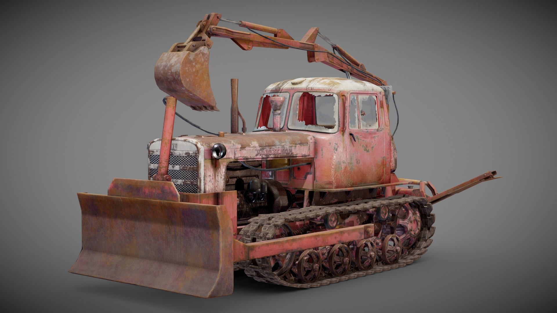 DT-75 soviet diesel rusted red tractor  iv7 - Buy Royalty Free 3D model by flawlessnormals 3d model