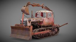 DT-75 soviet diesel rusted red tractor  iv7 track, transport, diesel, tractor, vehicle, industrial