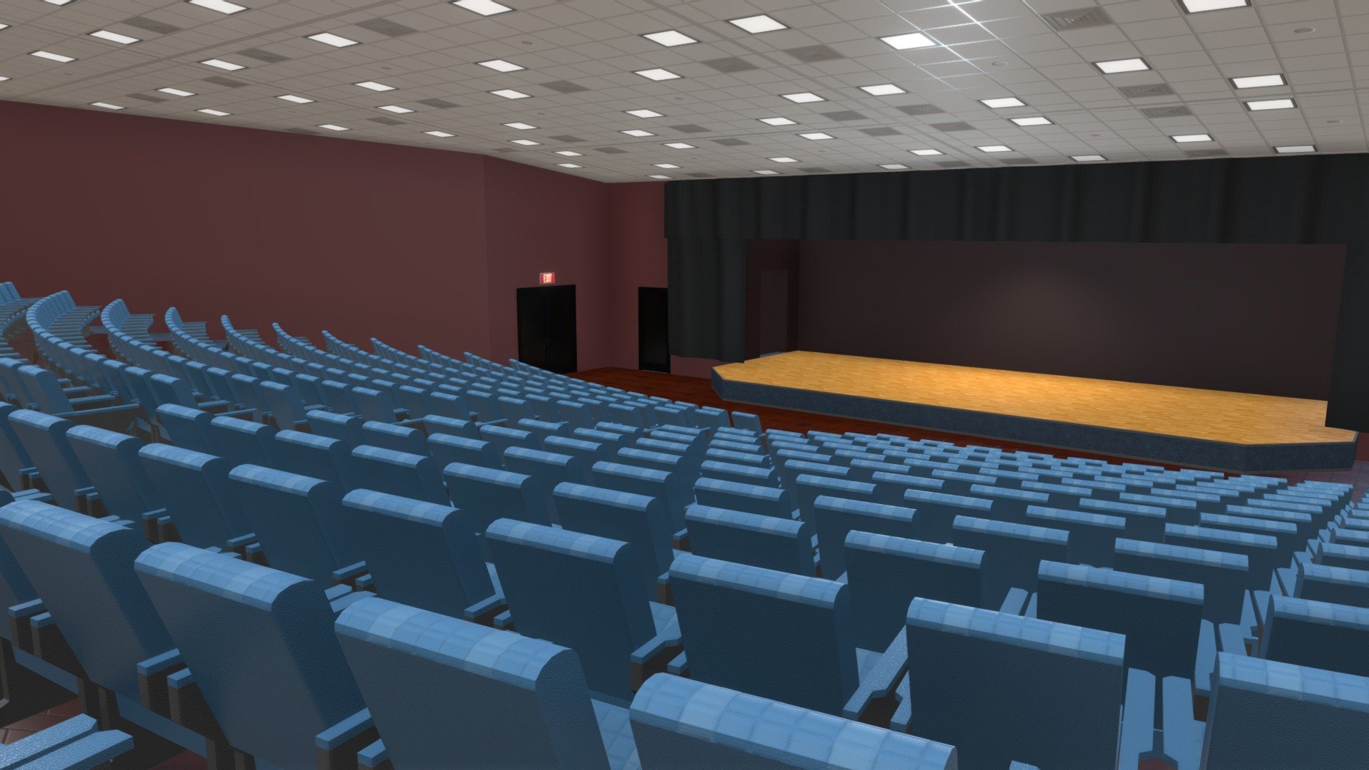 Theater Cinema Auditorium Playhouse Concert Hall Stage and Seating - Theater Cinema Auditorium (Style 2 of 2) - Buy Royalty Free 3D model by jimbogies 3d model