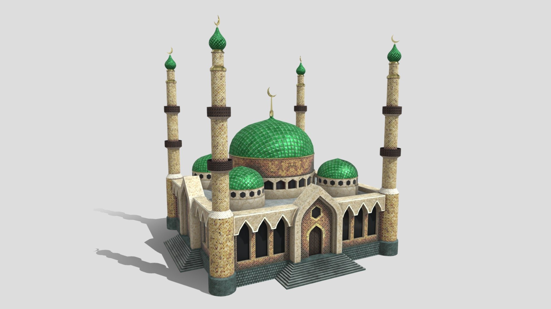 Traditional architecture of Mosque complete with minarets - Mosque - Buy Royalty Free 3D model by assetfactory 3d model