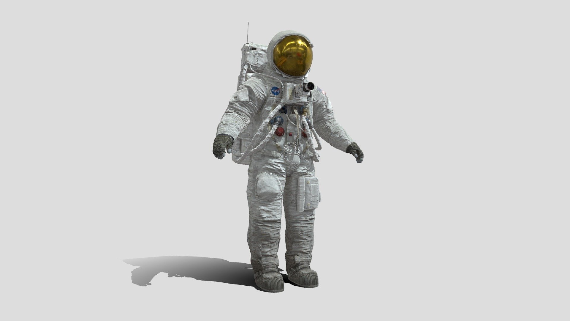 3D Apollo 11 A7L astronaut spacesuit with Helmet, Torso Camera, Gloves and Boots modeled in high precision. this is a mix between several references i found, some parts are freely interprated. this model has been accurately recreated in 3d High poly to keep every details.

*Including : *

Apollo Gloves
Apollo Helmet
Apollo Boots, Inner &amp; Outer
Apollo Backpack
Accessories, hasselblad Camera, hoses.
This model is Rigged and Skinned as shown on the product preview pictures and video. ( no animation included, the video shows the Rig with a mixamo motion capture sequence ), Using UDIM UVs industry standard workflow

4K Textures. (PBR Metallic Roughness, UDIM uvs ) compressed in the ZIP file

Blender, UDIM Uvs, RIGGED Rigify, Texture Packed
Blender, UDIM Uvs, RIGGED Mocap, Texture Packed
Blender, UDIM Uvs, UNREAL 4 Mannequin RIGGED
Blender, UDIM Uvs, UNREAL 5 Mannequin RIGGED
ABC, UDIM Uvs
OBJ, UDIM Uvs
FBX, UDIM Uvs, RIGGED Mocap
FBX, UDIM Uvs, RIGGED UNREAL 4 Mannequin
FBX, UDIM Uvs, RIGGED UNREAL 5 Mannequin - Apollo 11 A7L Spacesuit Rigged - Buy Royalty Free 3D model by Albin (@albinmerle) 3d model