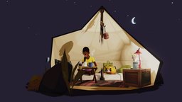 Orders of Magnitude (ONI Girl) sculpt, microscope, toon, tent, camping, biology, flat, tech, 3dcoat, astronomy, telescope, night, botany, diorama, shadeless, science, unlit, outline, npr, rizomuv, character, handpainted, lowpoly, hand-painted, sci-fi, zbrush, stylized, characterdesign, interior, c4d, environment