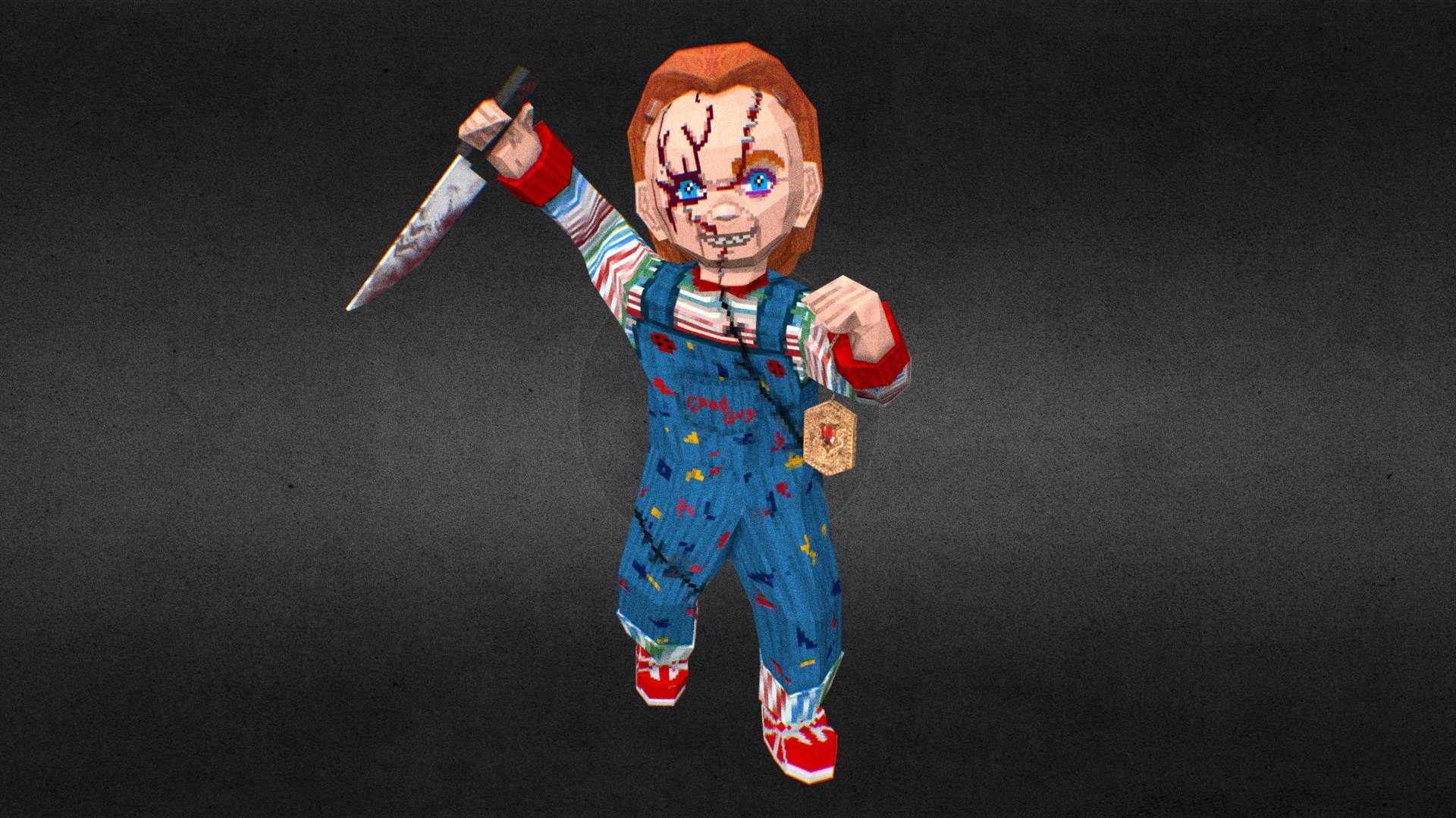 Low poly model of Chucky from Child's Play franchise. Modeled and textured in Blender - Chucky Low Poly PSX Style - 3D model by kalufugo_art 3d model