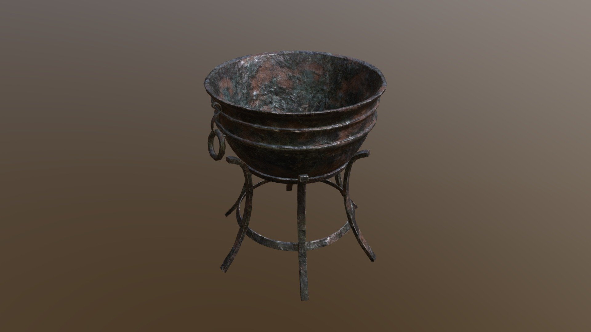 Old Metal Medieval Fire Pit Cauldron 3D Model. This model contains the Old Metal Medieval Fire Pit Cauldron itself 

All modeled in Maya, textured with Substance Painter.

The model was built to scale and is UV unwrapped properly. Contains only one 4K texture set.  

⦁   11170 tris. 

⦁   Contains: .FBX .OBJ and .DAE

⦁   Model has clean topology. No Ngons.

⦁   Built to scale

⦁   Unwrapped UV Map

⦁   4K Texture set

⦁   High quality details

⦁   Based on real life references

⦁   Renders done in Marmoset Toolbag

Polycount: 

verts 5642

edges 11264

faces 5644

tris 11170

If you have any questions please feel free to ask me 3d model