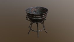 Old Metal Medieval Fire Pit Cauldron pit, log, medieval, cook, flame, ash, fire, cauldron, wood, light