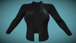 Female Black Cardigan cute, winter, front, standing, jacket, open, gray, collar, realistic, real, buttons, cardigan, pbr, low, poly, female, black