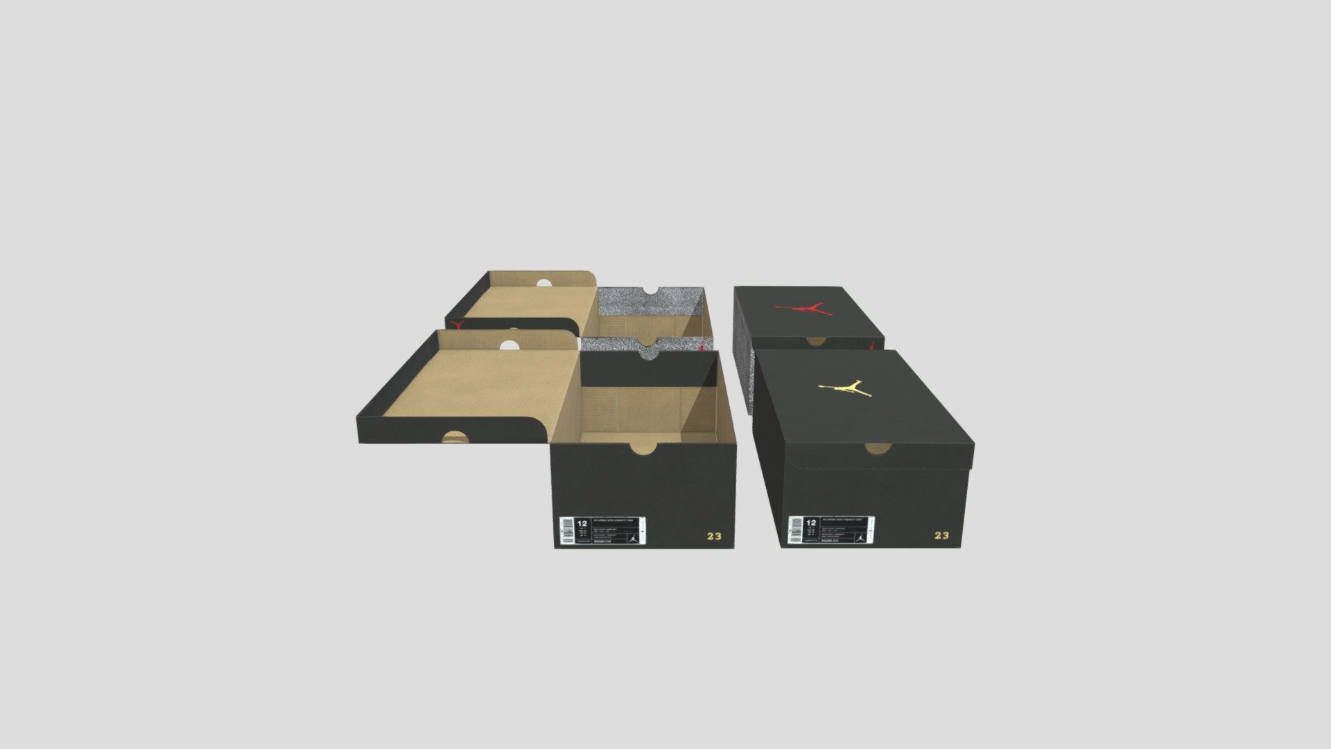 This Jordans Shoe Box set Contains:

4 Meshes (2 open, 2 Closed)

3, 4K Textures

Jordans Black 4K Textures
Jordans Elephant Print 4K Textures
Cardboard 4K Textures
Each mesh is 808 vertices and UV Unwrapped for future texturing 3d model