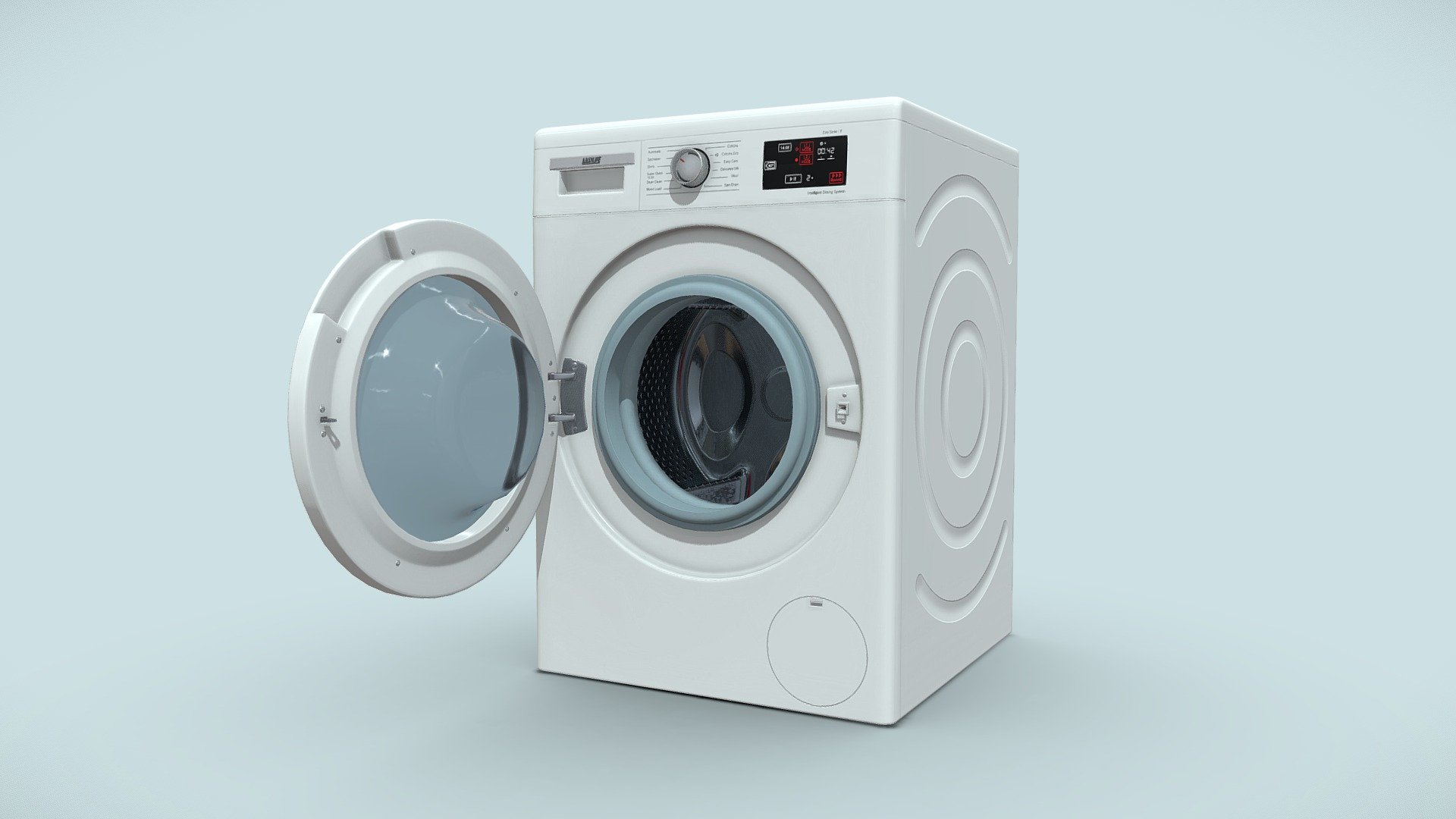 Low poly washing machine with only 3450 polys / 3632 tris, with non-overlapping uvs and PBR textures in 4096 x 4096 px (color, Normal map, metallic, roughness, specular, emission, opacity  and Ambient occlusion map). This model contain 1 only object (the door could be closed modify the mesh). Besides it is ready to use in broadcast, advertising, design visualization, real-time, video game etc… - lowpoly washing machine - Buy Royalty Free 3D model by markusenes 3d model