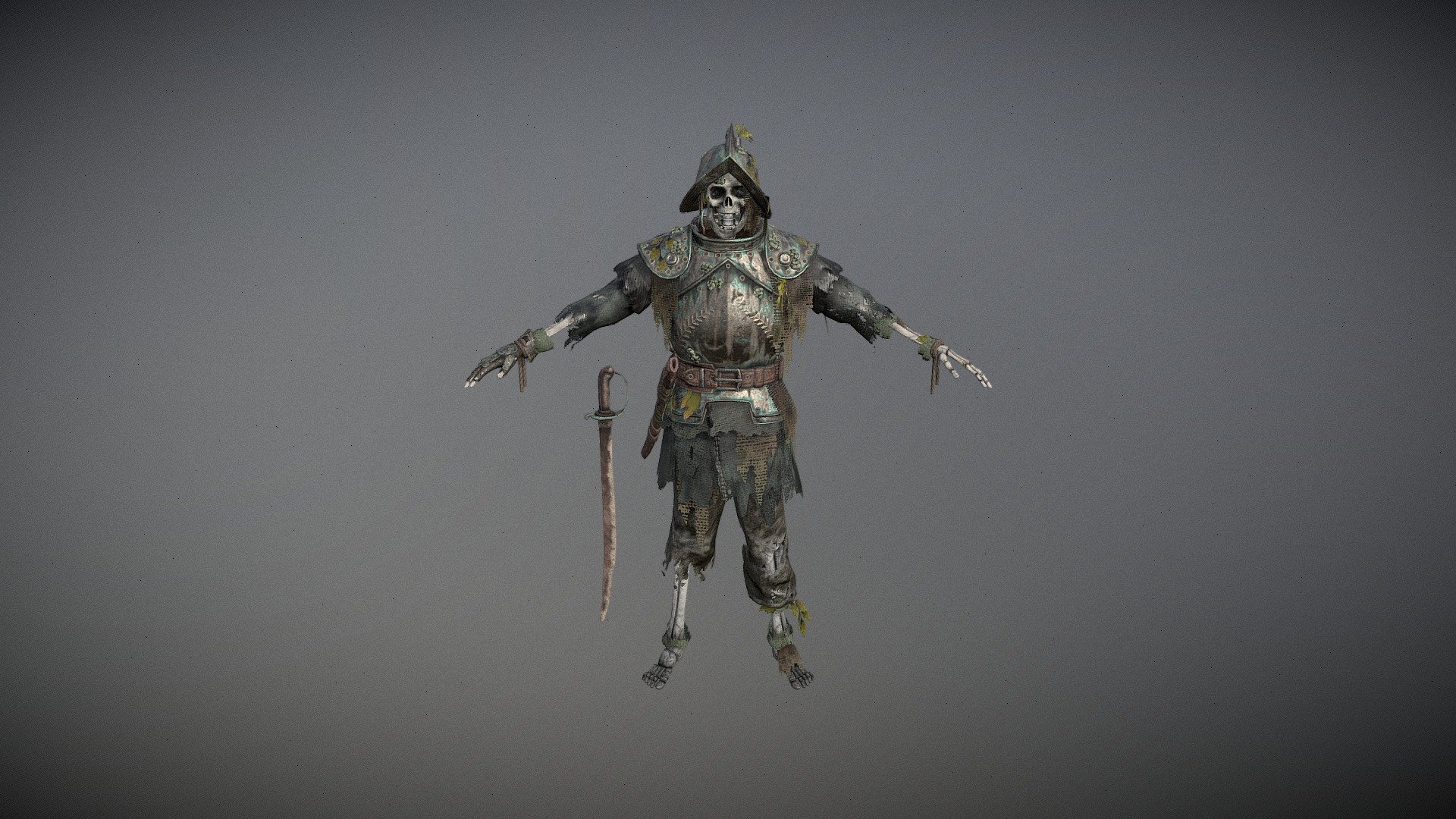 A conqueror's corpse.
A Skeleton of a spanish conqueror, its gameready 3d model
