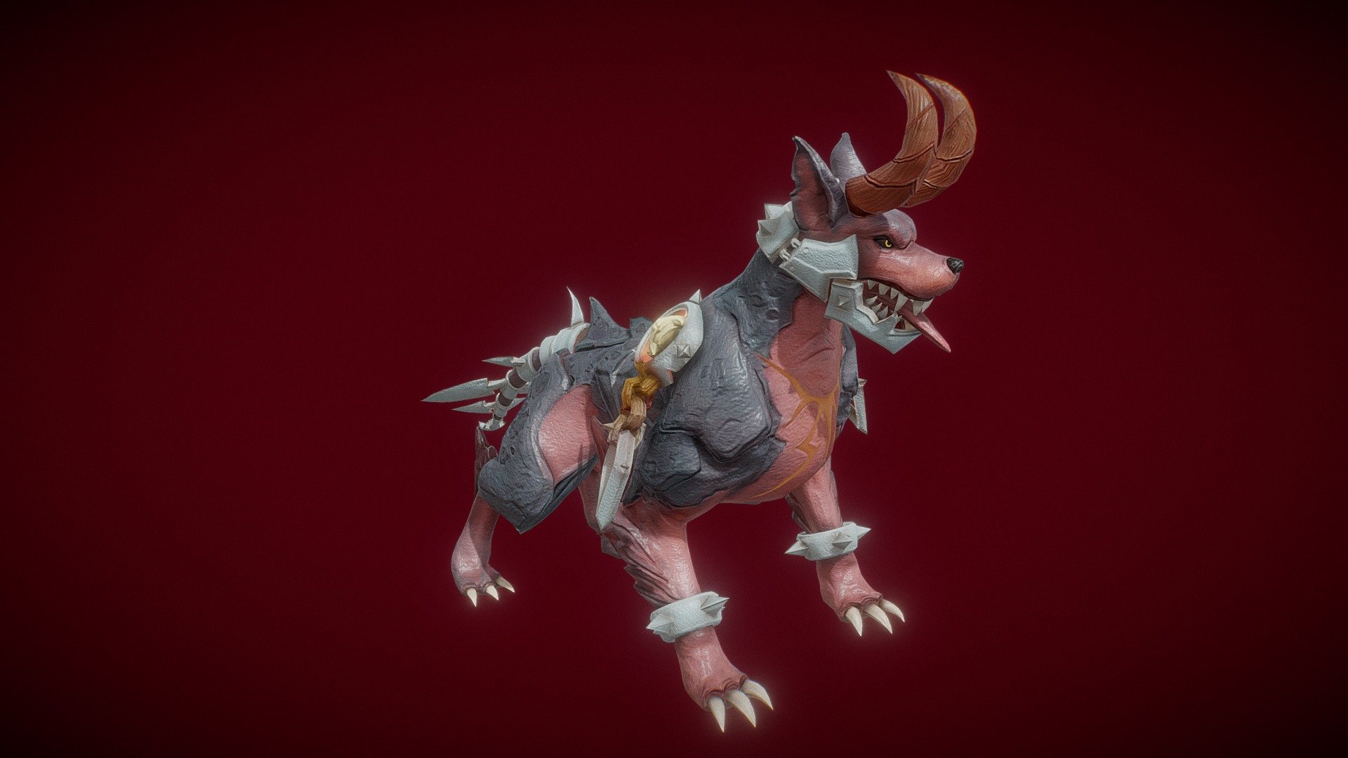 Lowpoly model of Helldog ,a monstrous creature from the depths of hell, its massive frame adorned with fiery fur and two menacing horns jutting from its head. . The model use the same texture and material, Blender, Substance Painter - Helldog - Buy Royalty Free 3D model by Luna Studio (@StudioLuna) 3d model