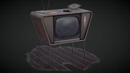 retro 1950s style Tv tv, clock, vintage, retro, remote, television, substancepainter, substance
