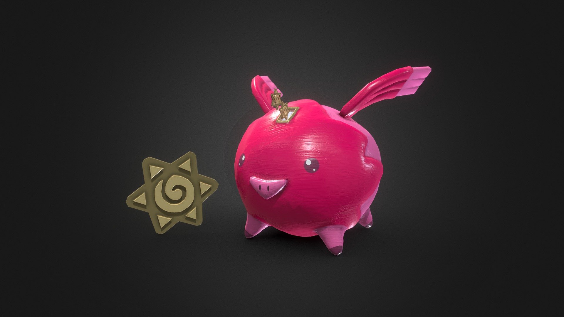 Here is the Pigepic piggy bank and Pansun coin from the video game: Temtem

It's game I'm spending a lot of time on right now

Modeled in Blender 2.81 and textured in Substance Painter - Pigepic piggy bank and Pansun - 3D model by SpartG 3d model