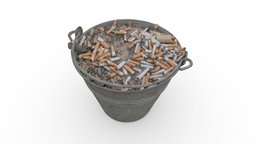 Cigarette butts bucket fireplace, archviz, 3d-scan, prop, rusty, burning, debris, pitcher, waste, heating, metal, props, fire, 3d-scanning, stainless, coal, stain, pail, ashes, leftover, photoscan, photogrammetry, 3d, archis
