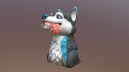 Blue cute, dog, white, pet, meat, snack, smile, whiskers, stains, toolbag3, substancepainter, zbrush, wolf, black