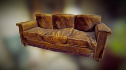 Worn Leather Sofa / Couch / Setee | Game Ready sofa, leather, archviz, couch, worn, indoor, dirty, grunge, old, substancepainter, substance, asset, game, chair, gameready, setee