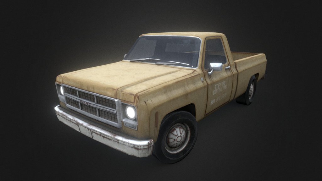 A worn-out truck for the same project set as the Pontiac Ventura I posted earlier.

Modeled in Max, textured in Substance Painter.

UPDATE FEB2017: Do not re-upload, re-sell, or use without giving credit, A DMCA will be filed if you do. That being said, enjoy my models. You are welcome to use them in Indie projects, mods, and artwork, as long as I'm credited properly.

Questions? Interested in a custom model? Want me working on your project? Feel free to contact me via artstation at: https://www.artstation.com/renafox3d - Gmc Sierra Work Truck - Download Free 3D model by Renafox (@kryik1023) 3d model