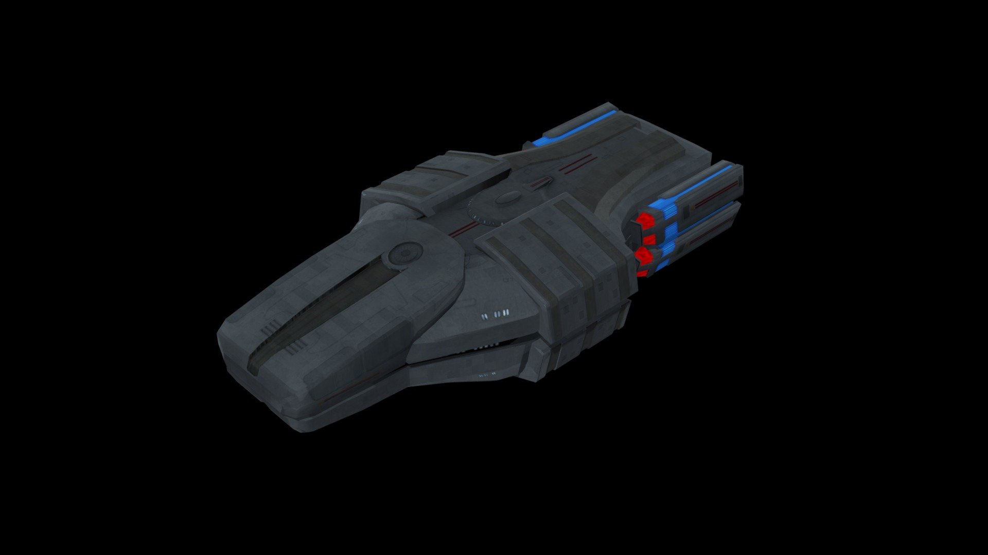 The very first ship I ever modeled. The U.S.S. Typhon is a ship that exists outside of the Star Trek cannon and was featured in a Star Trek game called Invasion. This ship was commanded by Worf during a Dominion War side story for the game. It carries 26 Valkyrie-class fighters and was quite formiddable. This model was also made in Blender 2.8. It took a better part of 3 days to make 3d model