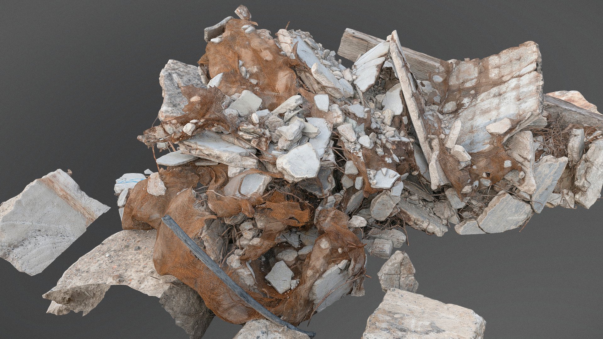 Concrete rubble with reinforcement steel bars rebars mesh, Rusty rusted steel scrap iron metal pile heap stack junk yard landfill

photogrammetry scan (220x36mp), 5x8k textures + hd normals - Concrete rubble with reinforcement steel bars - Buy Royalty Free 3D model by matousekfoto 3d model