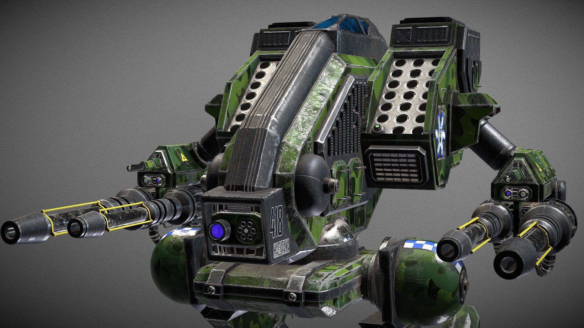 The Vulture / Mad Dog is a heavy Clan Omni Mech used for long-range indirect fire support, introduced in the year 2963. For this livery I took inpsiration from the Clan Ghost Bear Vulture that is on the MechWarrior 2: Mercenaries Expansion Pack cover:


This model was made for a university project. The goal was to bake a high poly onto a normal map with the low poly under 30,000 plygons. form the MechWarrior BattleTech Universe. I made the low and hogh poly models in Maya, then added detail to the high poly in Zbrush before baking that onto a normal map in Substance Painter.

I did not make the clan logos. All credit for those goes to Punakettu who is a fantastic artist. You can find his work at https://punakettu.deviantart.com/
His work played a role in inspiring me to make my own Mech for the MechWarrior from the BattleTech Universe 3d model