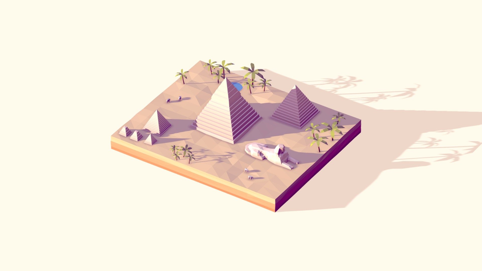 Cartoon Low Poly Egipt Piramids Giza Landmark + Sphinx

Created on Cinema 4d R17

Game Ready, Render Ready.

Extra Fast (6685 Polygons)
 - Cartoon Low poly Egipt Giza Piramids Landmark - Buy Royalty Free 3D model by antonmoek 3d model