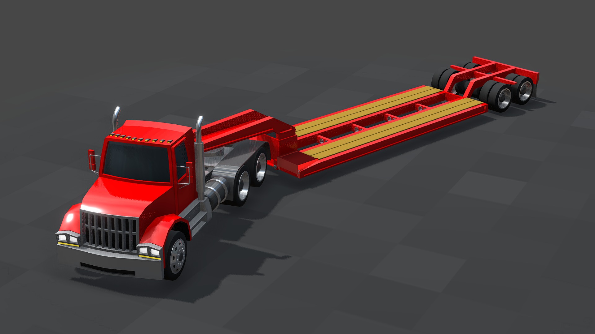 Low Poly Lowboy Truck &amp; Trailer Model Created In 3DS Max 2012.

All Formats Size: 12.7 MB

Zip File Size: 4.40 MB

Available Formats: .MAX 2012 Default” .MAX 2012 Vray” .3DS” .FBX” .OBJ+.MTL” .DWG .STL”

(Polys Count: 18712) (Verts count: 19135) - Low Poly Lowboy Trailer & Truck - Buy Royalty Free 3D model by SHUBBAK3D 3d model