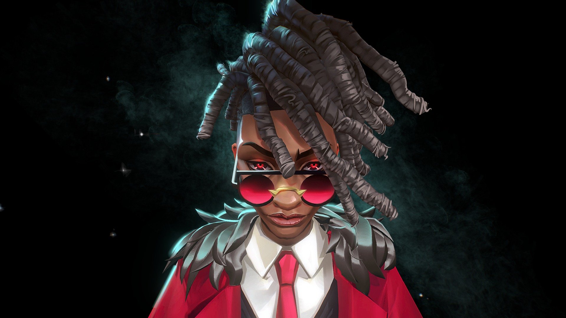 Original concept by  Sasha Tudvaseva ( https://www.artstation.com/artwork/9m0lvv) 

I sculpted in zbrush,  hand painted the textures in Substance Painter and retopologized in Maya. 

My biggest goal in this project was interpreting hair locs within a hand painted framework. I took alot of inspiration from ekko and Fortiche's work in Arcane

full post on artstation : 

https://www.artstation.com/artwork/4X9Y52 - Vampire Mafia Boss - 3D model by Tyler Soo (@soolumy) 3d model