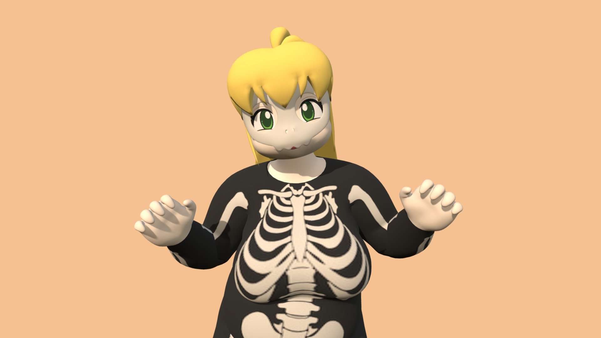 Kyra wearing a skeleton costume 3d model