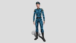 Female_uniform_cam_blue_anim soldier, videogame, rig, camouflage, video-games, aniamtion, low-poly, lowpoly, animated, rigged, warrior-woman