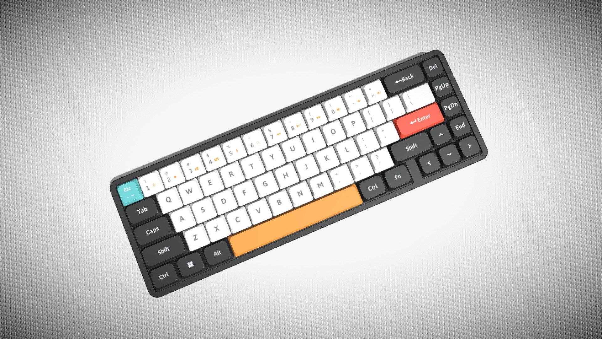 Detailed model of a black 65-Percent Layout Keyboard, modeled in Cinema 4D.The model was created using approximate real world dimensions.

The model has 41,588 polys and 41,714 vertices.

An additional file has been provided containing the original Cinema 4D project files with both standard and v-ray materials, textures and other 3d export files such as 3ds, fbx and obj 3d model