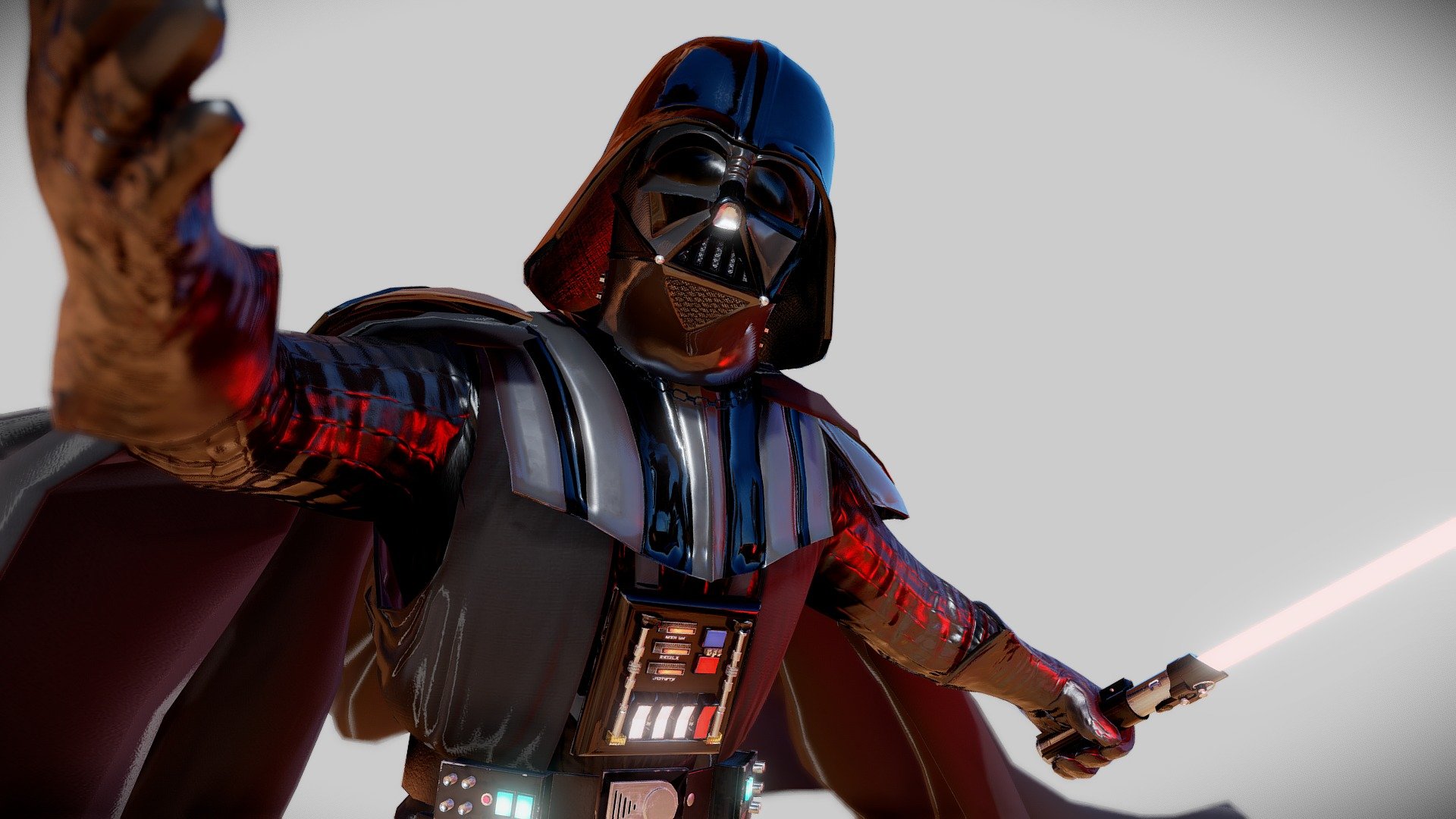 When this VRChat Avatar was commissioned, the goal was simple: Create the most accurate and realistic Darth Vader inspired model, then make it run in VR. And now, I an share this model with you too!


What you get
This model is game ready, VR ready, and looks great in renders! The rig is designed to work in Untiy and VR chat, but will work in most 3D software. The cape is rigged with a series of bones to make Dynamic Bone simulation possible, but you can overide that in your software of choice real time cloth sims. The lightsaber blade is rigged to be fully controlable through animation or scripting.

Incudes the Darth Vader model, Darth Vader lightsaber hilt and blade models, full texture sets in up to 4k resolution, custom made punchcard texture for the animated lights, custom unity shaders (Built in render pipline, shaderforge editable). Vader is fully rigged and fully UV'd. Textures come in an efficient channle packed format, as well as individual textures to fit any workflow 3d model