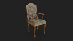Vintage Chair wooden, vintage, antique, detailed, dirty, realistic, old, carved, dusty, asset, lowpoly, chair, gameasset, wood