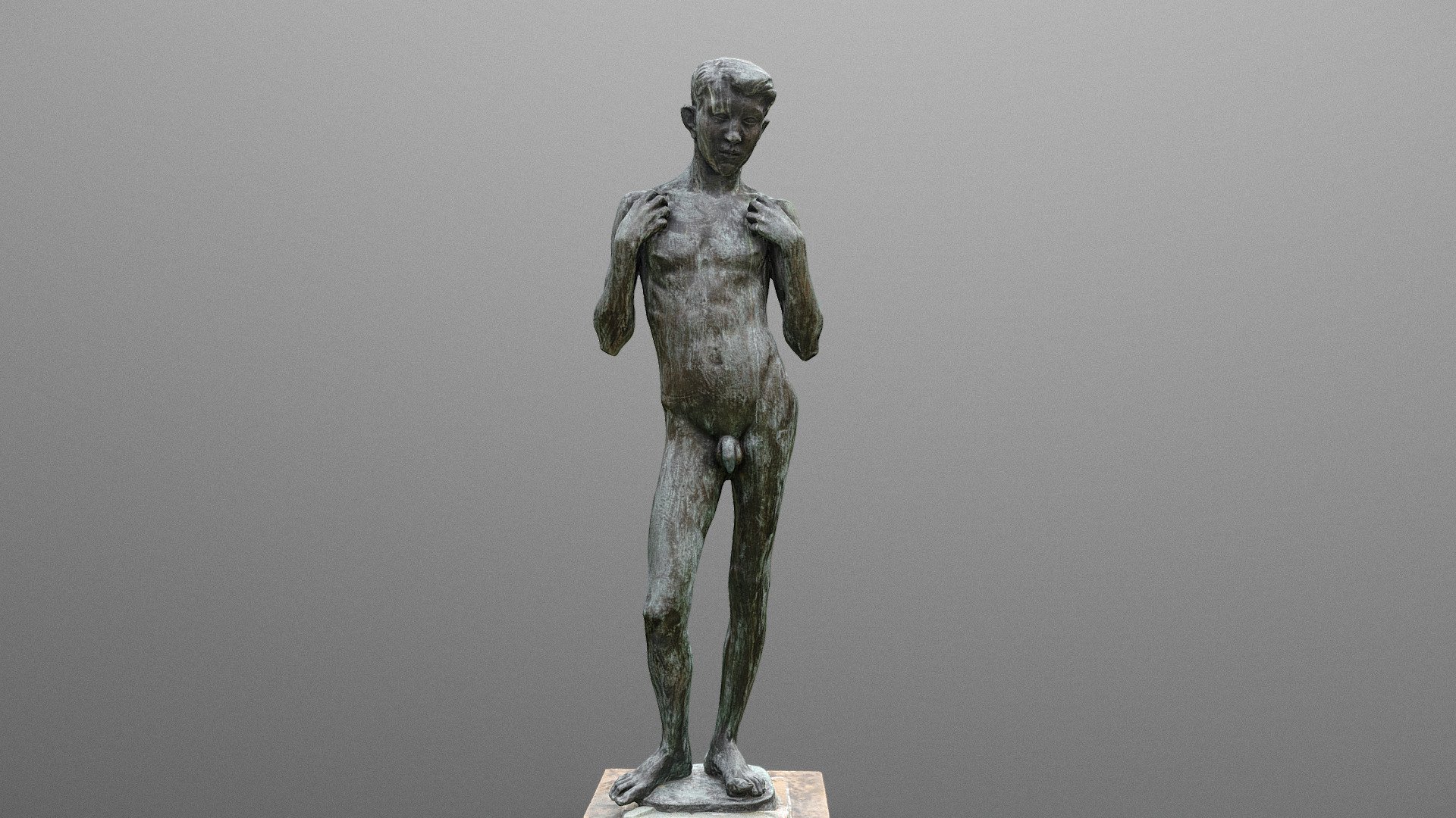 The Standing boy public space installation statue sculpture, weathered bronze

Male boy 16 years old figure standing nude model reference

Artist: Karel Dvořák, 1930 @ public park, Prague, Czechia • https://goo.gl/maps/7ND8QakDQo5uBXoa7 Apr 4 2022

Photogrammetry scan 130x36 MPix

Created in RealityCapture by Capturing Reality - The Standing boy - Download Free 3D model by matousekfoto 3d model