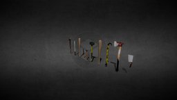Low Poly Melee Weapons Pack baseball, bat, shooter, ps, machete, survival, cleaver, spike, fireaxe, baseballbat, weapon, low-poly, lowpoly, low, poly, axe, gun, zombie