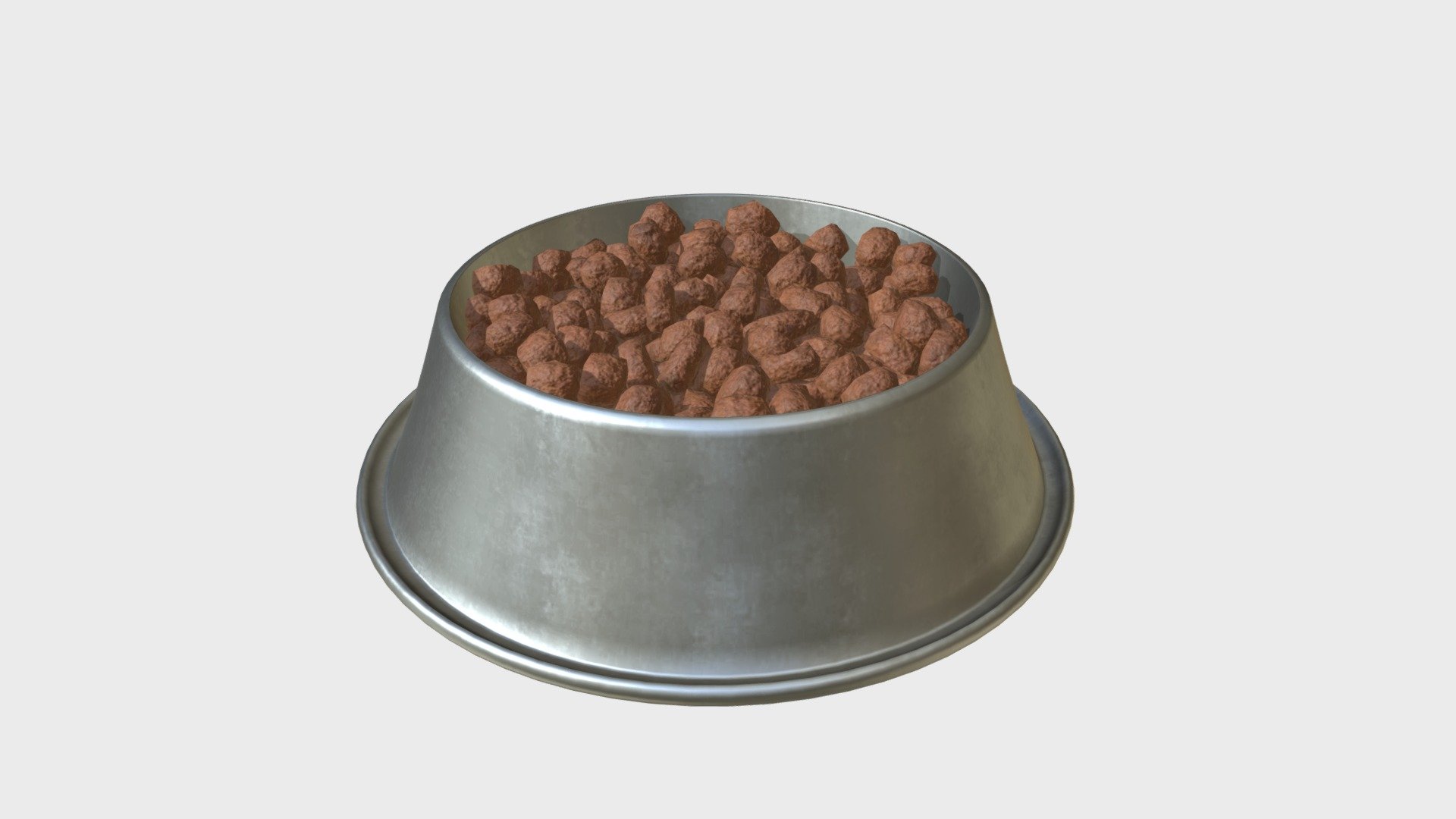 === The following description refers to the additional ZIP package provided with this model ===

Dog bowl with food 3D Model. 2 individual objects (bowl, food), each one with its own non overlapping UV Layout map, Material and PBR Textures set. Production-ready 3D Model, with PBR materials, textures, non overlapping UV Layout map provided in the package.

Quads only geometries (no tris/ngons).

Formats included: FBX, OBJ; scenes: BLEND (with Cycles / Eevee PBR Materials and Textures); other: 16-bit PNGs with Alpha.

2 Objects (meshes), 2 PBR Materials, UV unwrapped (non overlapping UV Layout map provided in the package); UV-mapped Textures.

UV Layout maps and Image Textures resolutions: 2048x2048; PBR Textures made with Substance Painter.

Polygonal, QUADS ONLY (no tris/ngons); 14536 vertices, 13704 quad faces (27408 tris).

Real world dimensions; scene scale units: cm in Blender 3.3 (that is: Metric with 0.01 scale).

Uniform scale object (scale applied in Blender 3.3) 3d model