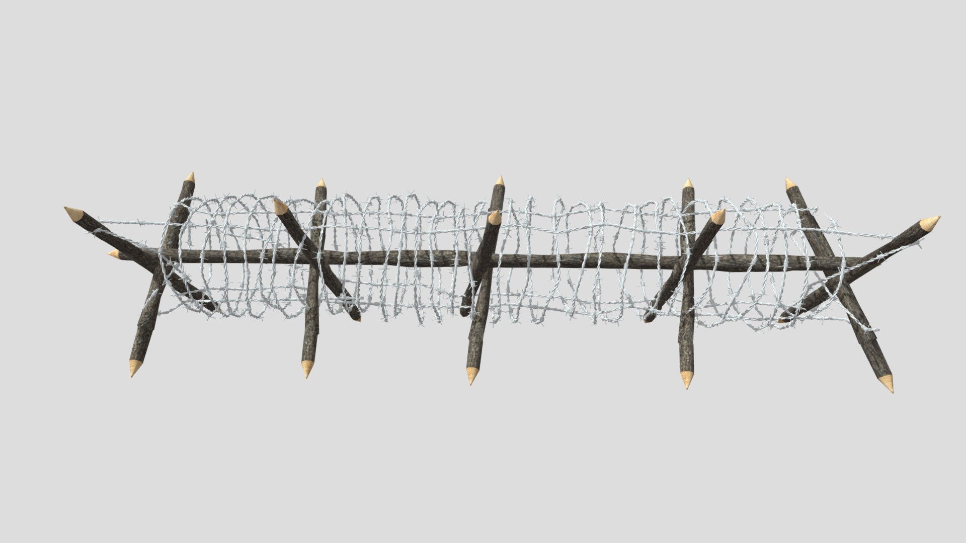 A very accurate model of a Barbed Wire Obstacle.

The model comes in five formats:
-.blend, rendered with cycles, as seen in the images;
-.obj, with materials applied and textures;
-.dae, with materials applied and textures;
-.fbx, with material slots applied;
-.stl;

Depending on the 3D Software program used, slight material tweaking might be needed.
This 3d model was originally created in Blender 2.78 and rendered with Cycles.
The model has materials applied in all formats, and are ready to import and render.
The model is built strictly out of quads and is subdivisable.

For any problems please feel free to contact me.

Don't forget to rate and enjoy! - Barb Wire Obstacle 11 - Buy Royalty Free 3D model by dragosburian 3d model