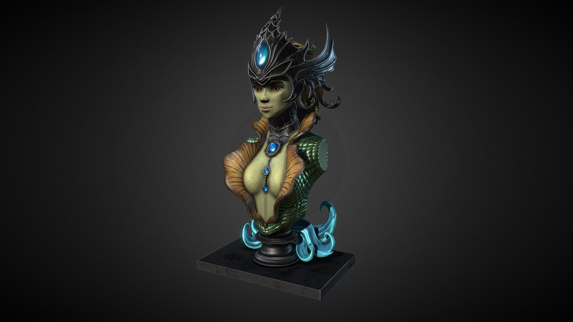 A homework for my 3D class, a bust óf Nami from  League of Legends. Took me two days to build, two to retopo and to unwrap an one to texture.

Here you can see a few more details:
https://www.artstation.com/artwork/n1aD4 - League of Legends - Nami Bust - Download Free 3D model by Claudia Luehl (@clodbc) 3d model