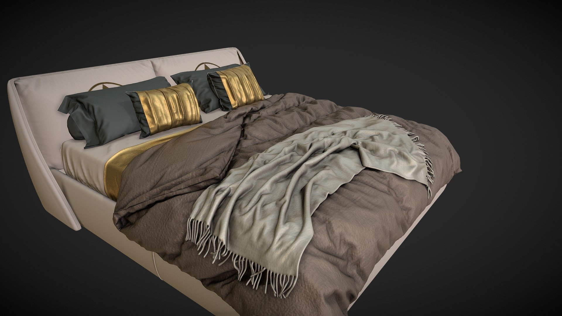 Reworked materials and polygons of 3d model of the double bed for modern and contemporary setting and optimized and ready for any unreal project or unity or lumion project for archviz or game 3d model