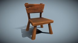 Stylized Wood Chair stool, wooden, desk, ready, sit, asset, game, blender, lowpoly, chair, low, poly, wood, stylized