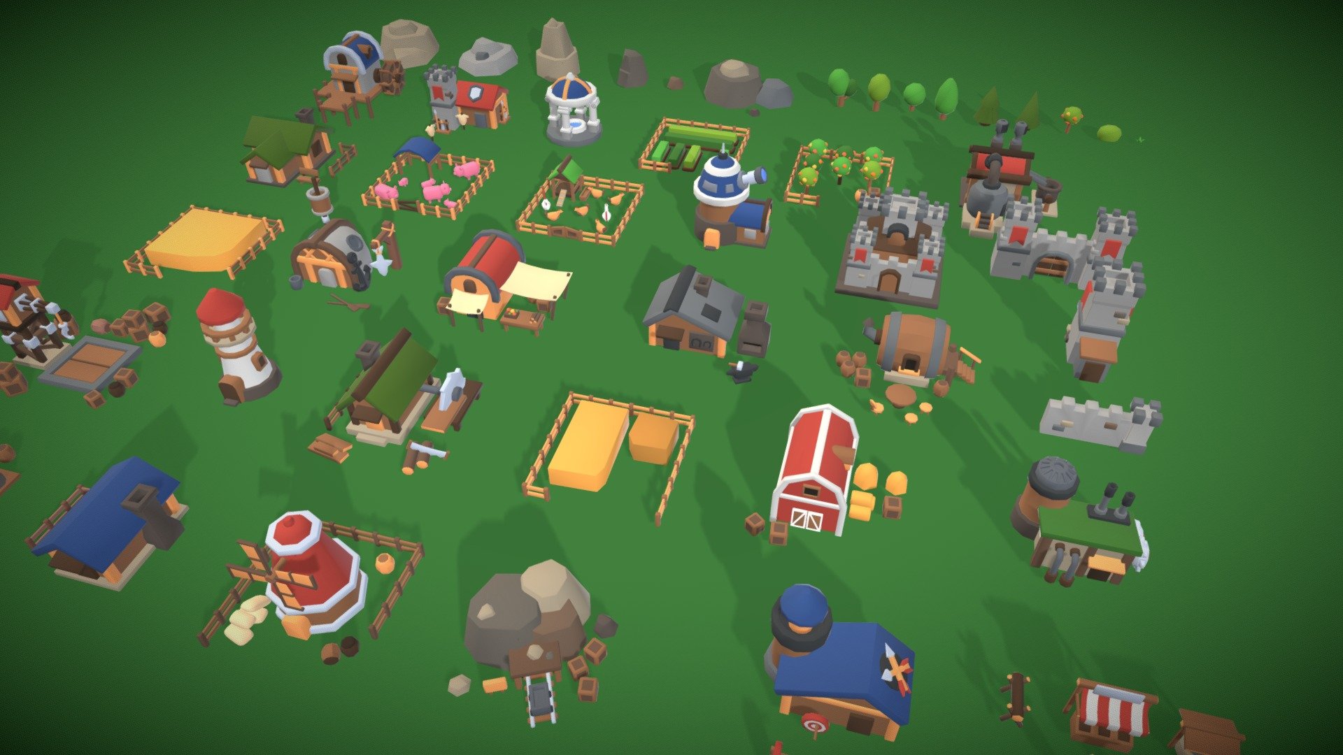 Friendly mobile low poly village town asset kit. Unique building models, environments with simple material without textures that are easy to edit are perfect for your game of any type - Lowpoly Medieval Cartoon Stylized Village - 3D model by cobectbhax 3d model