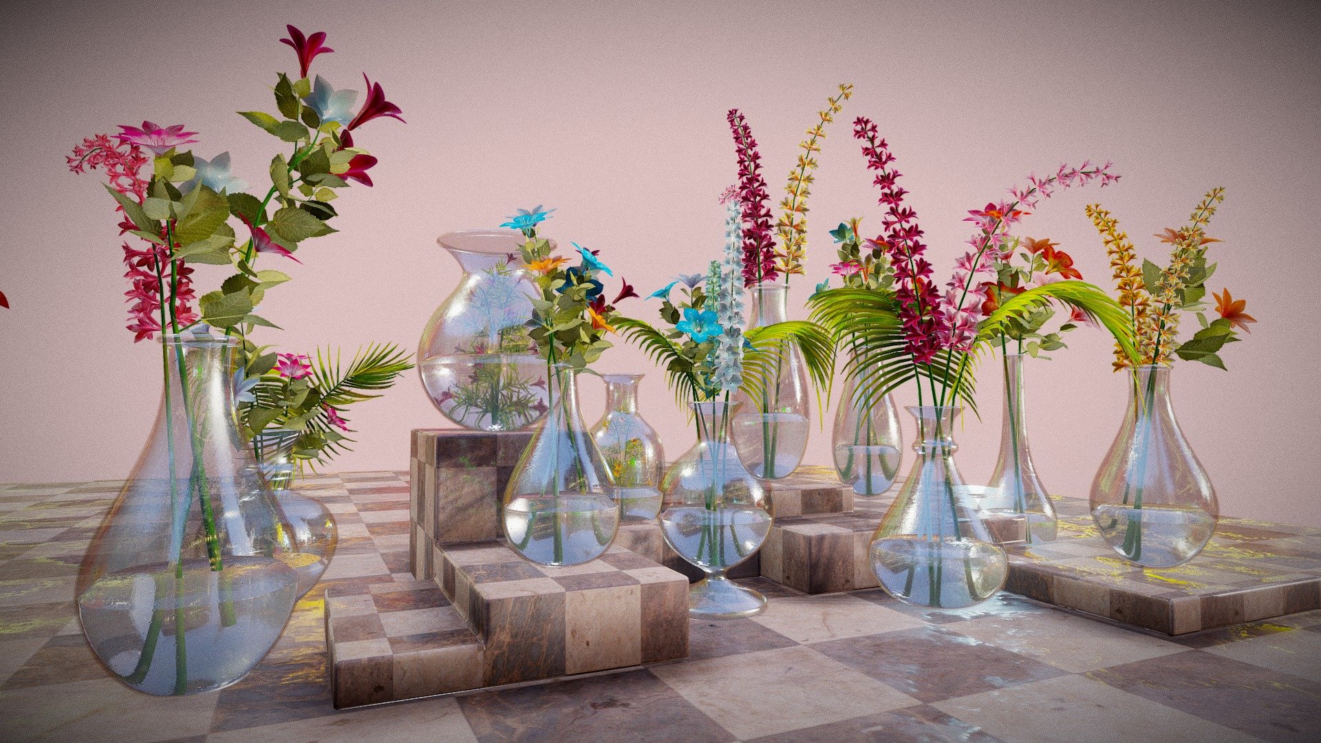 Glass Flower Vase
All the files and textures included in the additional files.



Asset Pack Description:-

9 Types of Vase with water Mesh
8 types of Flower mesh with color variations(Use Color texture variation in material Id)
All Vase Mesh use one Texture set and water mesh use another one
fbx file included



Additional Files Structure

Export Folder contain all the fbx model
Texture folder contain all the Textures
Vase with Flower Blend File



Texture Types Included:-

Vase Base Color,Normal,Roughness,Opacity,Metallic
Water Base Color,Normal,Roughness,Opacity,Metallic
Wet Floor Base Color,Roughness,Normal
Stem Basecolor,Normal,ROughness
Palm Leaves BaseColor,Normal,Roughness,Opacity
Flower BaseColor,Normal,Roughness(Color Variation Included)


Thank You!
Contact me: nk.vmc.s@gmail.com - Glass Vase With Flowers - Buy Royalty Free 3D model by Nicholas-3D (@Nicholas01) 3d model