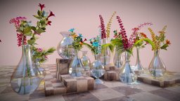 Glass Vase With Flowers plants, vase, flowerpot, flowerbed, nature, blender3dmodel, flowering, flower-vase, vasedesign, fbx-mesh, vase-flower, glass-bottle, glass, glass-shader
