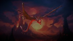 Stylized Magma Serpent flying, rpg, viper, snake, scale, mmo, rts, magma, fire, reptile, serpent, volcano, moba, character, handpainted, lowpoly, creature, stylized, animated, fantasy
