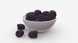 Blackberry in bowl plant, food, fruit, raw, bowl, berry, blackberry, nature, bramble, 3d, pbr, black, organi