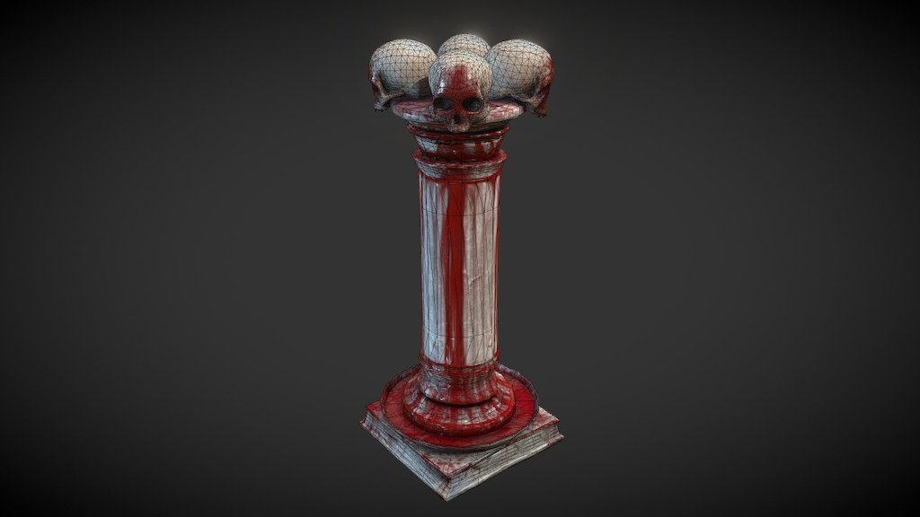 Base mesh for my Houdini Flowmap project, inspired by DOOM and old Doric columns.  Created the model in Maya and Zbrush, textured with Substance Painter, created a flowmap in Houdini, and finally brought into Unreal Engine for flowmap shader setup and rendering.  Unfortunately custom UE shaders aren't supported in Sketchfab, so check out my artstation to see it in action! - Hell Font - 3D model by georbec 3d model