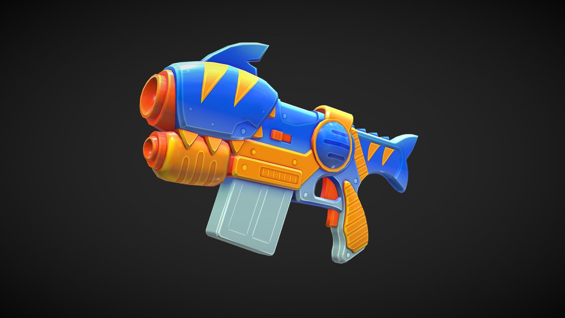 One of the many blasters I worked on for the Ryan's Dart Tag game. 
Lots more of these bad boys up on my Artstation, feel free to check them out here:
https://www.artstation.com/artwork/rJz50O - Ryan's Dart Tag Blaster - 3D model by HarryStringer 3d model